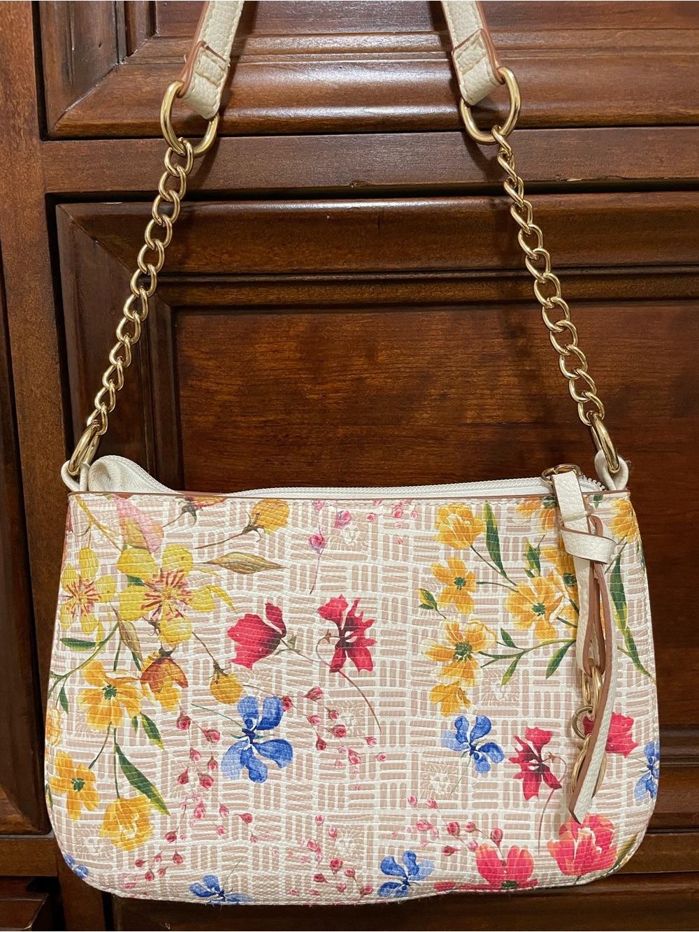 Anne Klein Floral Shoulder Bag, Handbag, Purse with Chain Strap